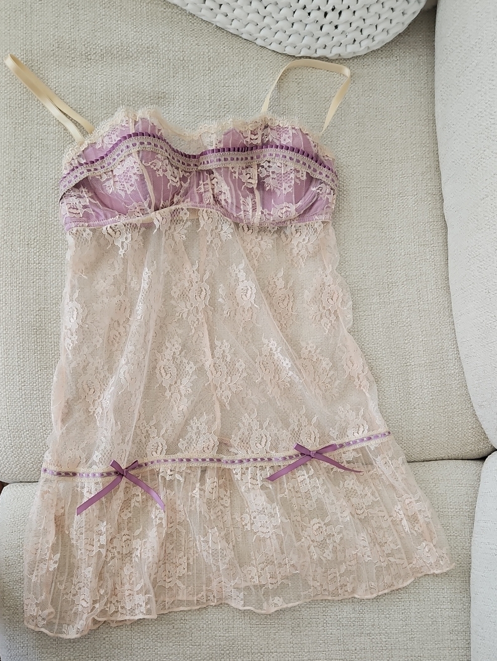 delicates Sheer Lace Chemise in Blush and Lilac